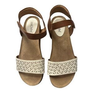 Josef Seibel Tan and Cream Open-Toe Sandals, Size 71/2